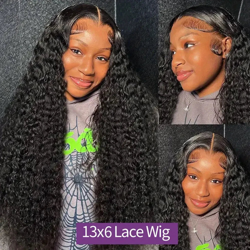 250% Density Brazilian Real Human Hair Ear To Ear 13x6 HD Lace Front Wig Deep Kinky Curly Wave Wigs With Pre-Plucked Baby Hair