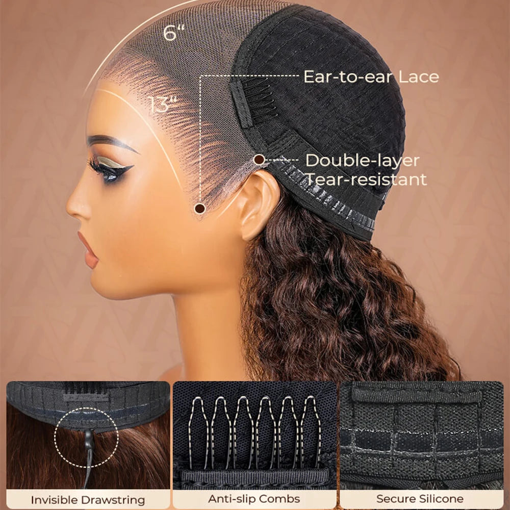 ARABELLA Hair 13x6 Wear and Go Chocolate Brown Glueless Wig Body Wave Lace Front Wigs With Drawstring Bleached Knots Pre-Plucked