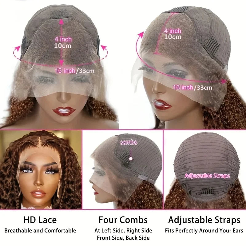 13x4 Short Brown Deep Wave Bob Wigs Human Hair Water Wave Chocolate Brown Deep Wave Wigs Water Wave Lace Frontal Human Hair Wigs