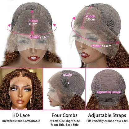 13x4 Short Brown Deep Wave Bob Wigs Human Hair Water Wave Chocolate Brown Deep Wave Wigs Water Wave Lace Frontal Human Hair Wigs