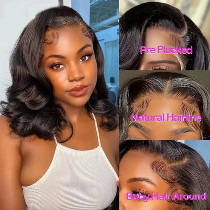 13x4 Lace Frontal Wig Human Hair Short Bob Wig Body Wave 4x4 HD