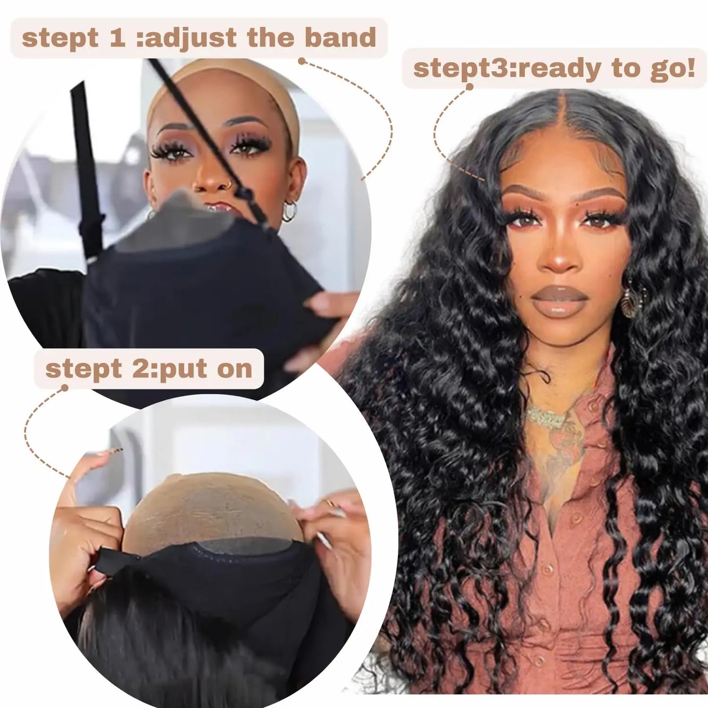 Wear and Go Glueless Wigs Human Hair Deep Wave Lace Front