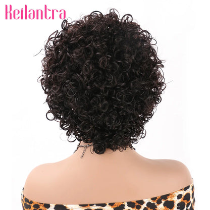 Pixie Cut Wig Colored Lace Wig Spring curl Short Bob Human Hair Wig For Women Natural Black Color Human Hair Cheap Wig 13X1