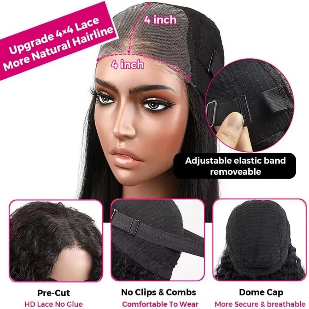 Deep Curly Wear and Go Glueless Wigs Lace Front Wigs Human Hair for Women Transparent 4x4 Glueless Lace Closure Wigs Curly Hair