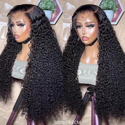 250% Density Brazilian Real Human Hair Ear To Ear 13x6 HD Lace Front Wig Deep Kinky Curly Wave Wigs With Pre-Plucked Baby Hair