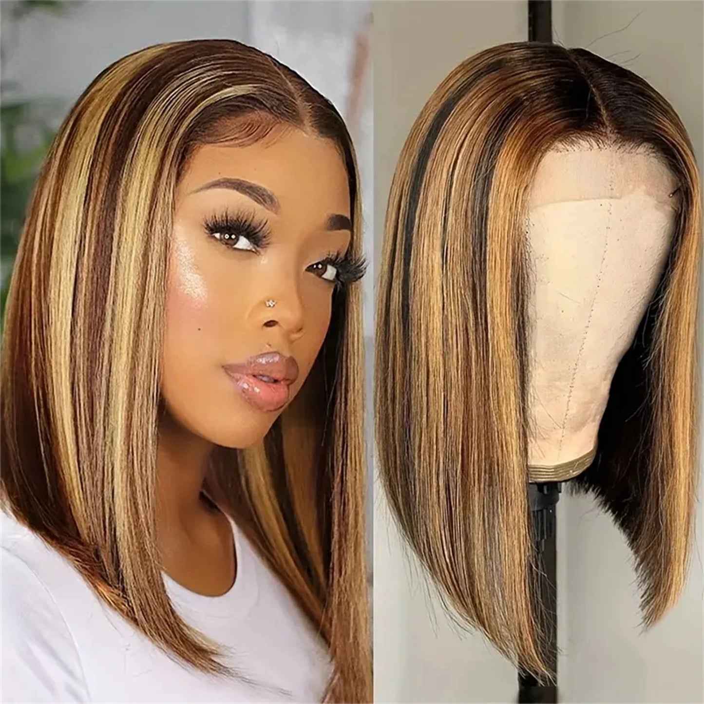 13x4 Transparent Lace Front Bob Wig Human Hair Ombre Honey Blonde