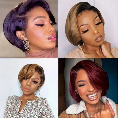 13x4 HD Lace Front Wigs Short Bob Wig Pixie Cut 100% Human Hair Natural Black Brazilian Straight