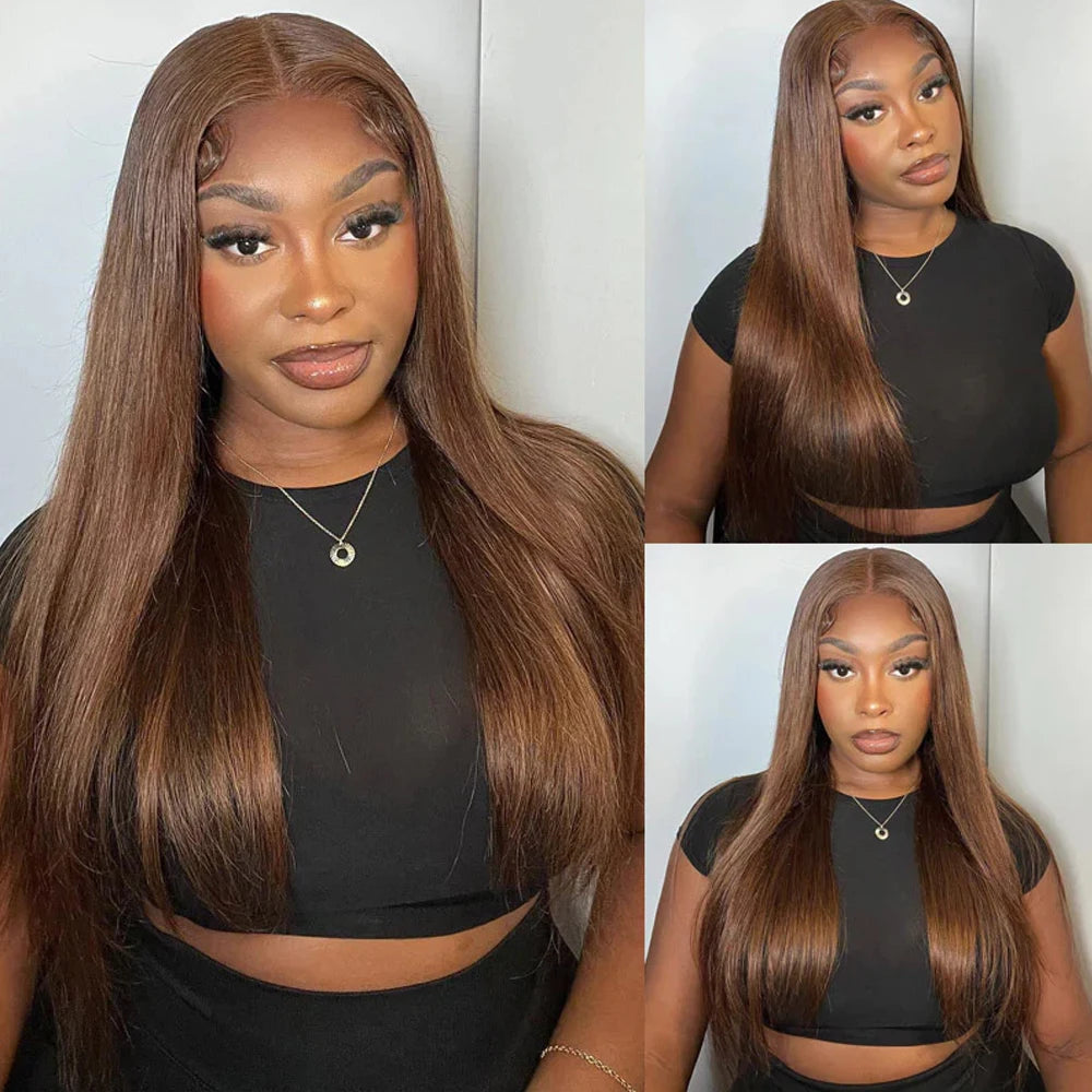 Hidden Invisible Strap 360 Full Hd Lace Glueless Wig Straight Chocolate Brown 30 Inch Lace Front Wigs Human Hair 360 Frontal Wig