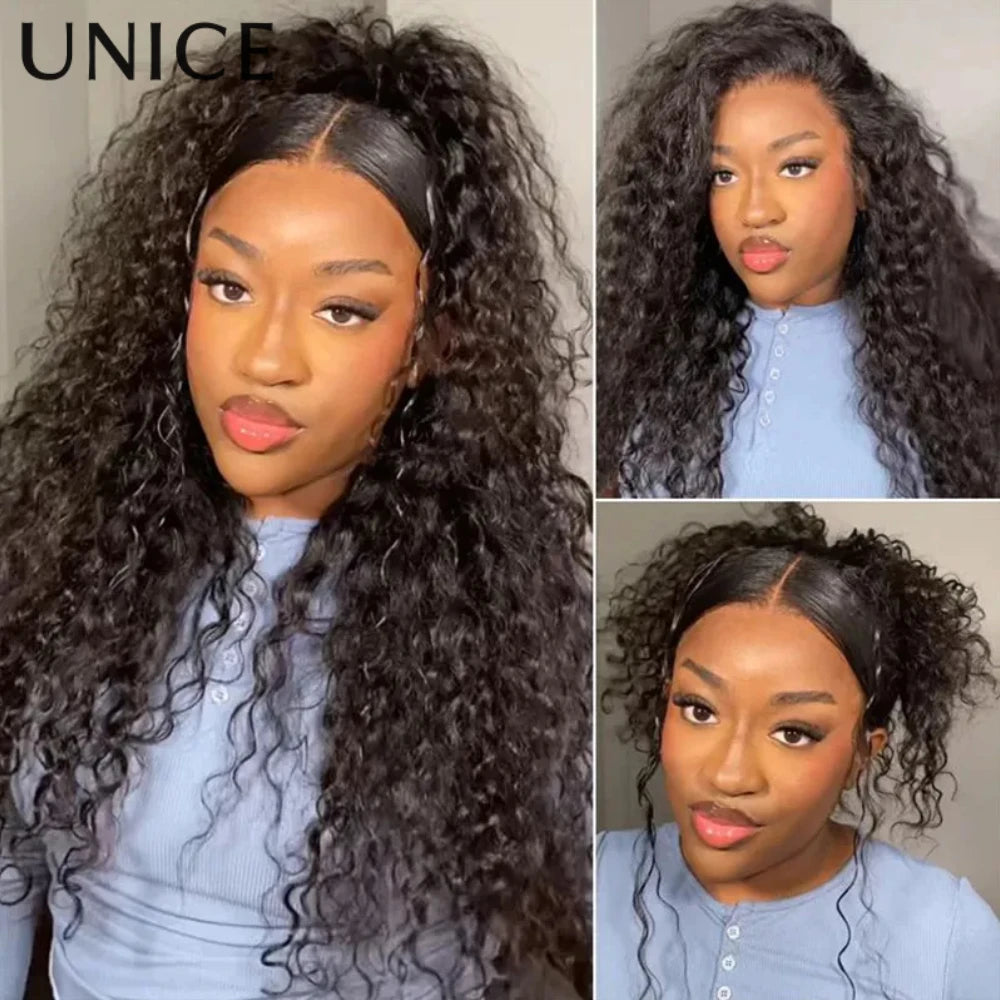 UNice Invisible Strap 360 Lace Frontal Water Wave Wig Pre Plucked Pre Cut Pre Bleached Glueless Wig Human Hair 180% Density