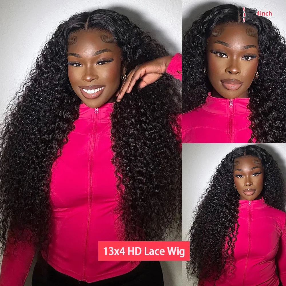 250% Density Brazilian Real Human Hair Ear To Ear 13x6 HD Lace Front Wig Deep Kinky Curly Wave Wigs With Pre-Plucked Baby Hair