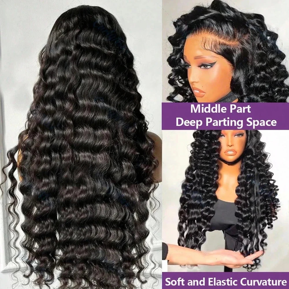 40 Inch 13x6 Brazilian Loose Deep Curly Wave Lace Front Wig 12A High-Quality 100% Real Human Hair 13x4 HD Lace Frontal Wigs
