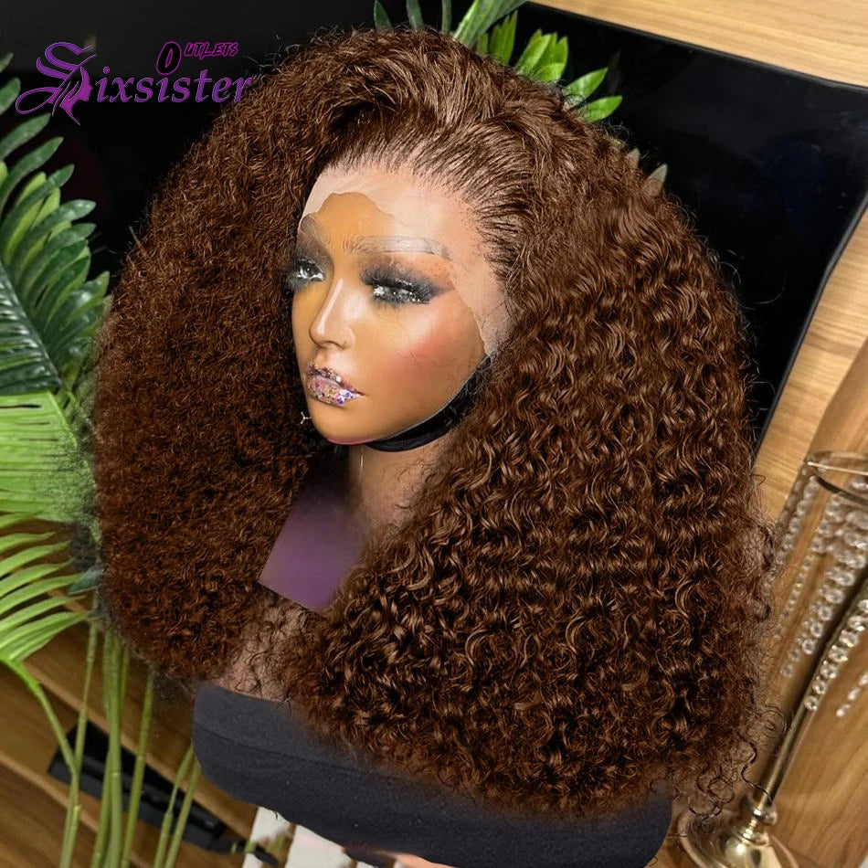 13x4 Short Brown Deep Wave Bob Wigs Human Hair Water Wave Chocolate Brown Deep Wave Wigs Water Wave Lace Frontal Human Hair Wigs