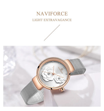 Women Watch NAVIFORCE Top Luxury Brand Steel Mesh Waterproof
