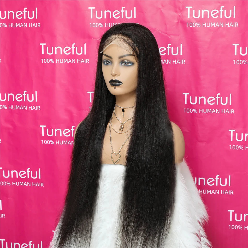 Tuneful 13x6 Lace Frontal Human Hair Wigs Straight 30 Inch Pre Plucked HD Lace Front Human Hair Wigs Glueless Wigs Ready To Wear