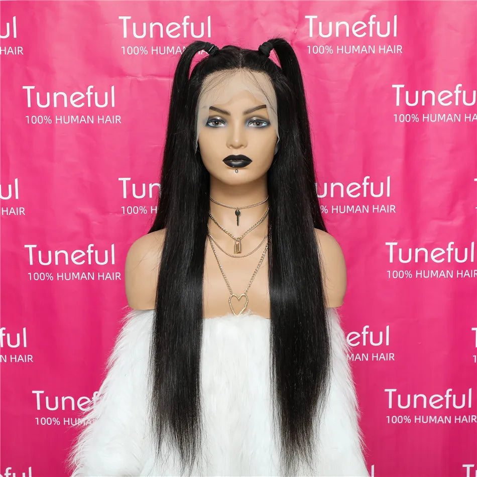 Tuneful 13x6 Lace Frontal Human Hair Wigs Straight 30 Inch Pre Plucked HD Lace Front Human Hair Wigs Glueless Wigs Ready To Wear