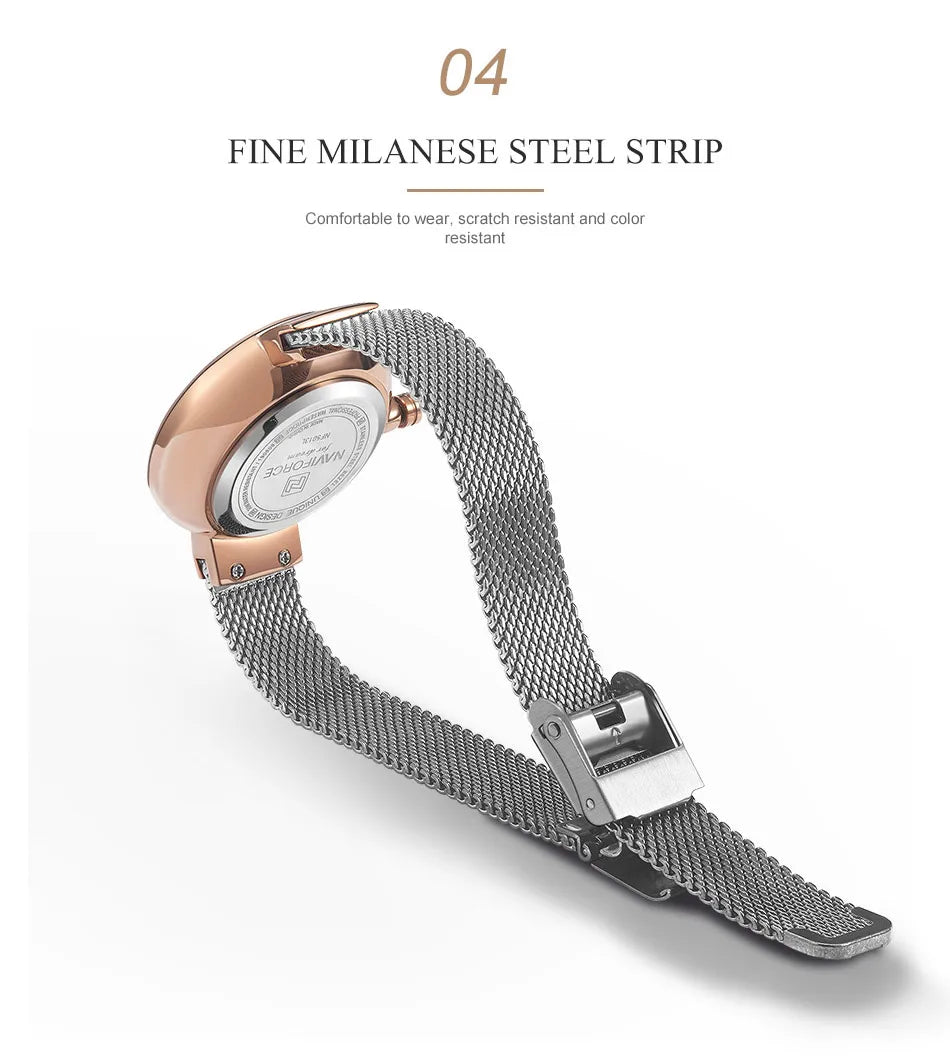 Women Watch NAVIFORCE Top Luxury Brand Steel Mesh Waterproof