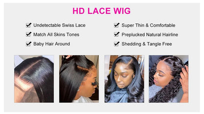 Tuneful 13x6 Lace Frontal Human Hair Wigs Straight 30 Inch Pre Plucked HD Lace Front Human Hair Wigs Glueless Wigs Ready To Wear