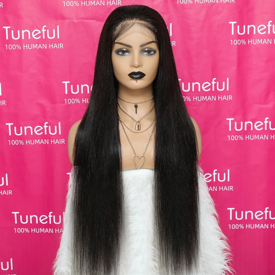 Tuneful 13x6 Lace Frontal Human Hair Wigs Straight 30 Inch Pre Plucked HD Lace Front Human Hair Wigs Glueless Wigs Ready To Wear