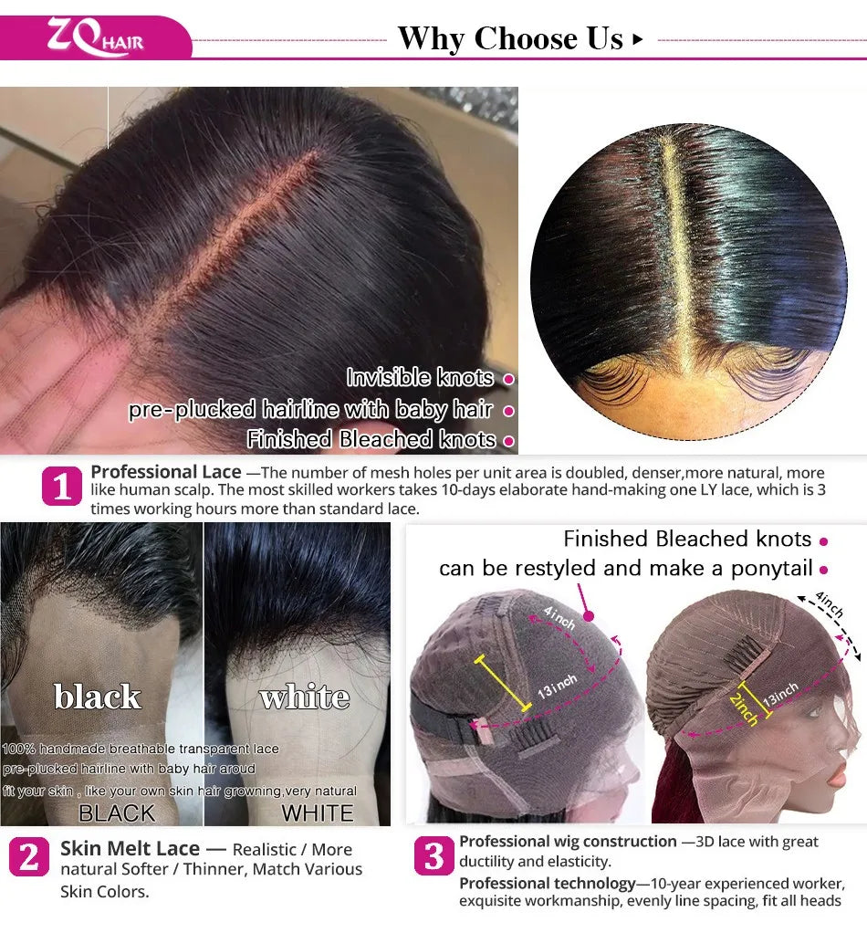 Bone Straight Wigs 100% Human Hair Wigs HD Lace Frontal Wig 13x6