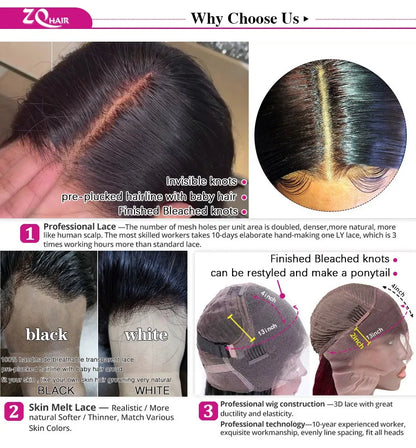 Bone Straight Wigs 100% Human Hair Wigs HD Lace Frontal Wig 13x6