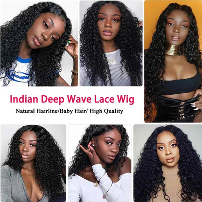 Real Invisible HD Lace Wigs Deep Curly Wave Natural Hairline Human Raw Hair Wigs Indian Pre plucked Lace Front Human Hair Wigs