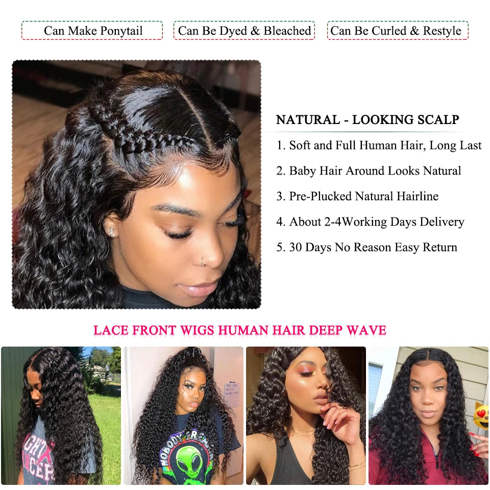 Real Invisible HD Lace Wigs Deep Curly Wave Natural Hairline Human Raw Hair Wigs Indian Pre plucked Lace Front Human Hair Wigs