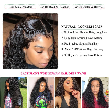 Real Invisible HD Lace Wigs Deep Curly Wave Natural Hairline Human Raw Hair Wigs Indian Pre plucked Lace Front Human Hair Wigs