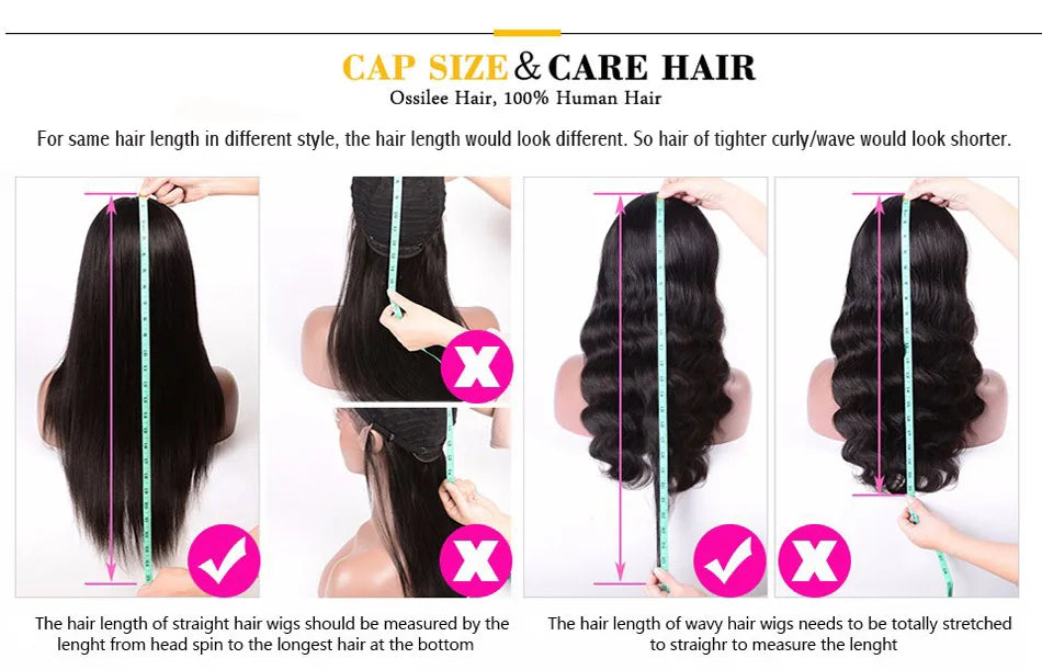 Ossilee 220 Density Pull Go Glueless Wigs with Elastic Drawstring Straight 13x6 HD Lace Front Human Hair Wigs Pre Cut Lace Wig