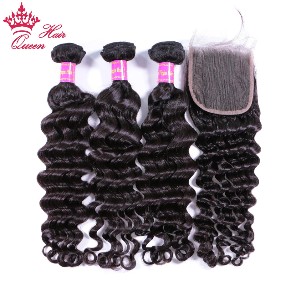 Queen Hair Products Brazilian Natural Wave More Wave Bundles With Closure 100% Virgin Human Raw Hair Bundles With Lace Closure