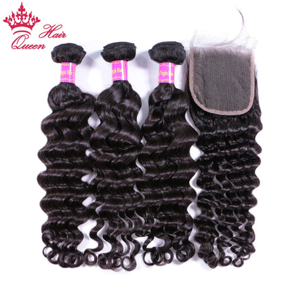 Queen Hair Products Brazilian Natural Wave More Wave Bundles With Closure 100% Virgin Human Raw Hair Bundles With Lace Closure