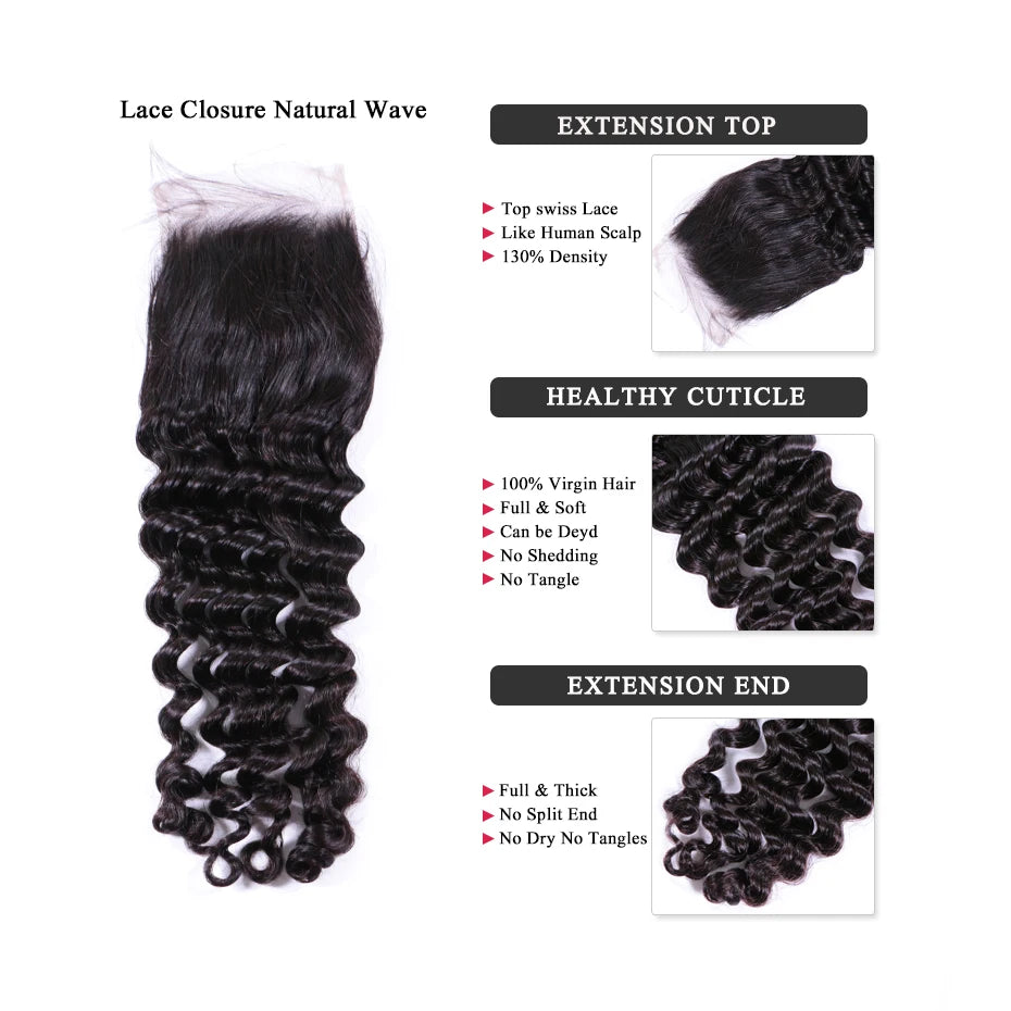 Queen Hair Products Brazilian Natural Wave More Wave Bundles With Closure 100% Virgin Human Raw Hair Bundles With Lace Closure