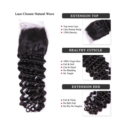 Queen Hair Products Brazilian Natural Wave More Wave Bundles With Closure 100% Virgin Human Raw Hair Bundles With Lace Closure