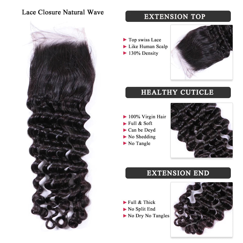 Queen Hair Products Brazilian Natural Wave More Wave Bundles With Closure 100% Virgin Human Raw Hair Bundles With Lace Closure