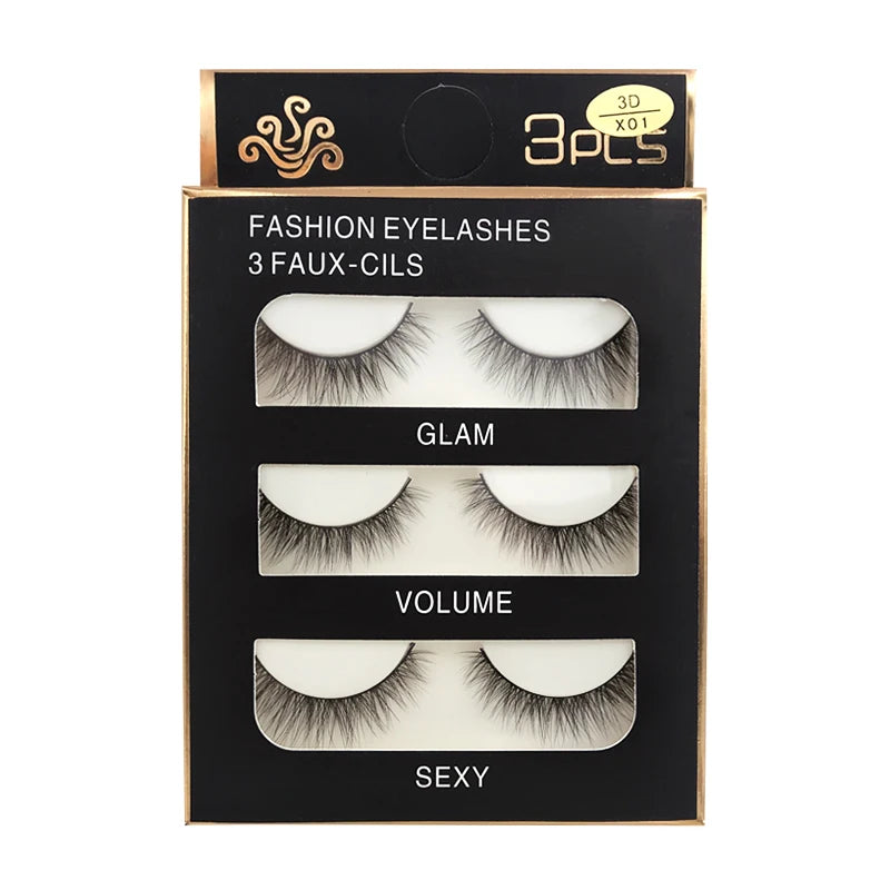 3 pairs False Eyelashes Natural Long 3D Mink Lashes Soft  Fluffy