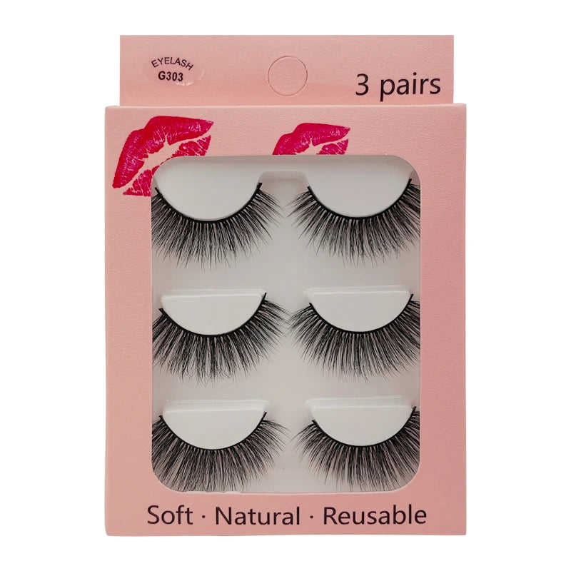 3 pairs False Eyelashes Natural Long 3D Mink Lashes Soft  Fluffy