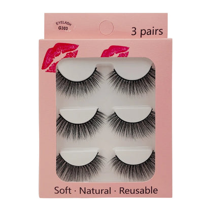 3 pairs False Eyelashes Natural Long 3D Mink Lashes Soft  Fluffy