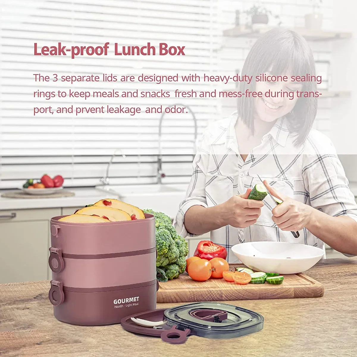 2000ML Lunch Box Portable 3 Layer Bento Box Leakproof