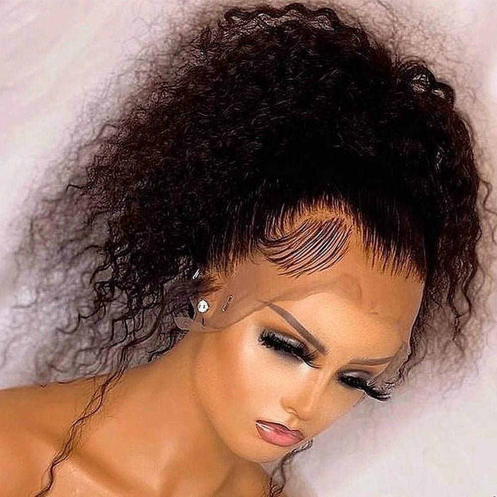 Invisible Strap 300 400 Density Deep Curly 360 Lace Front Wig Preplucked 36 38 Inch 360 HD Full Lace Wig Human Hair Glueless Wig