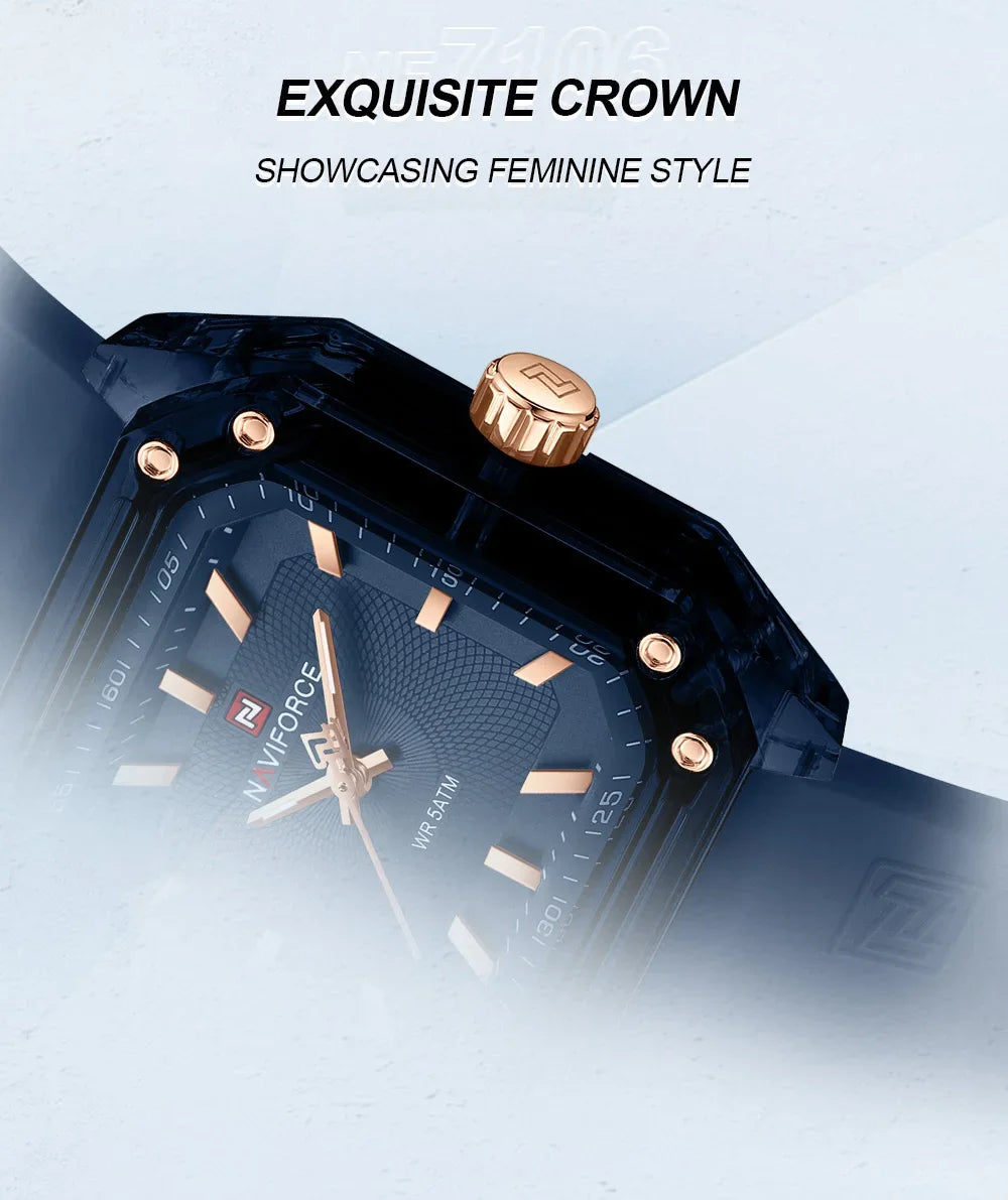 NAVIFORCE NF7106 Fashion Watch Simple Square Dial Silicone Strap Quartz