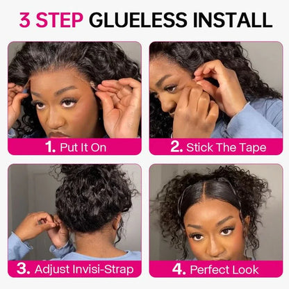 250 Density HD Invisi Strap 360 Full Lace Frontal Kinky Curly Wig 30 inch Black Human Hair Drawstring Snug Water Wig Glueless