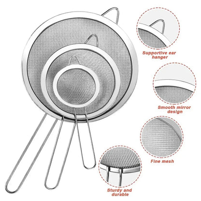 Mesh Filter Sieve Stainless Steel Slotted Spoon Kitchen Set of 3
