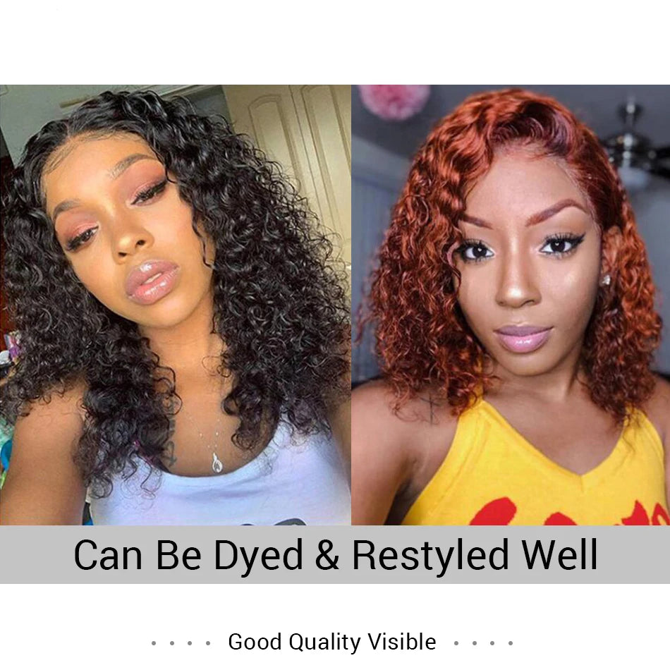 Short Kinky Curly Bob Frontal Wig 12A Malaysian Lace Front Human Hair Wigs Wet And Wavy Water Wave Bob Wig 13x4 Frontal Wig Remy