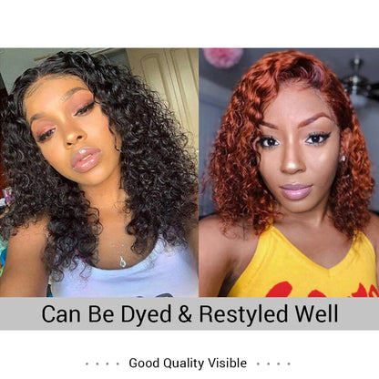 Short Kinky Curly Bob Frontal Wig 12A Malaysian Lace Front Human Hair Wigs Wet And Wavy Water Wave Bob Wig 13x4 Frontal Wig Remy