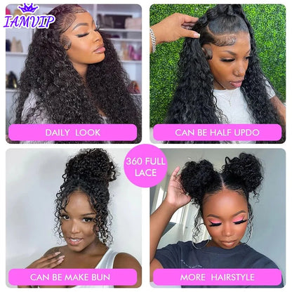 250 Density HD Invisi Strap 360 Full Lace Frontal Kinky Curly Wig 30 inch Black Human Hair Drawstring Snug Water Wig Glueless