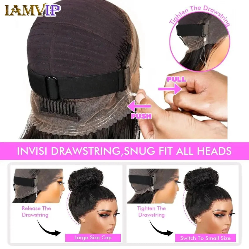 Drawstring Snug Brazilian 250 Density Kinky Curly Wig Invisi Strap 360 Full Lace Frontal 30 inch Human Hair Water Wig Preplucked