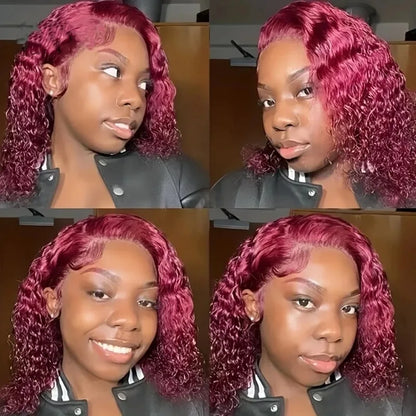 99J Burgundy Lace Front Wigs Human Hair 13x4 Deep Wave HD Lace Frontal Wigs for Black Women 220% Density Glueless Deep Curly Wig