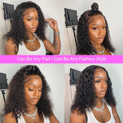 Short Kinky Curly Bob Frontal Wig 12A Malaysian Lace Front Human Hair Wigs Wet And Wavy Water Wave Bob Wig 13x4 Frontal Wig Remy