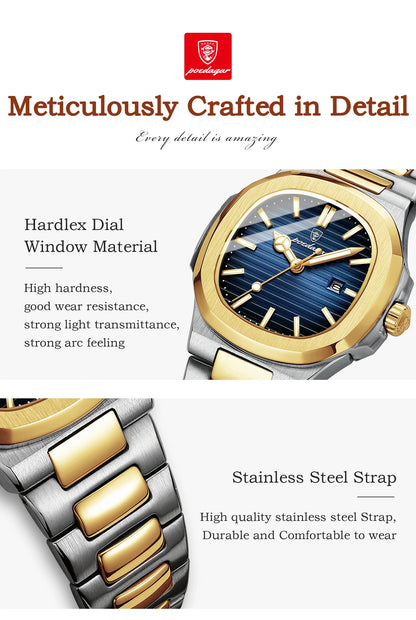 POEDAGAR Luxury Square Watch for Woman Waterproof Luminous