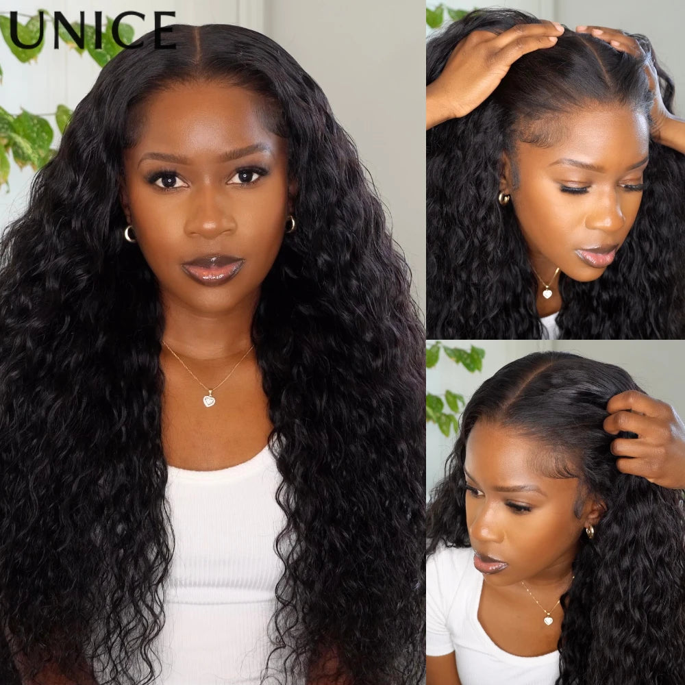 UNice Invisible Strap 360 Lace Frontal Water Wave Wig Pre Plucked Pre Cut Pre Bleached Glueless Wig Human Hair 180% Density