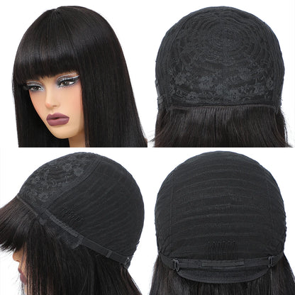 Short Bob Wig with Bangs Straight Human Hair 180% Density